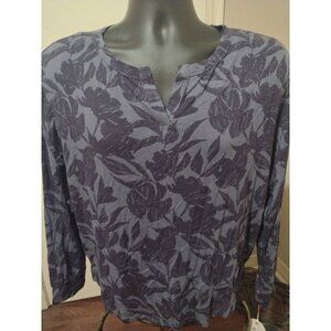 New Van Winkle Co Women's Long Sleeve Top Blouse Floral Design Medium M Blue